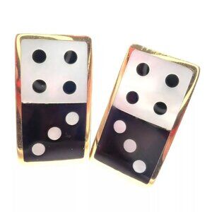 Tiffany & Co Cummings 18k Yellow Gold Inlaid Black Jade MOP Domino Earrings